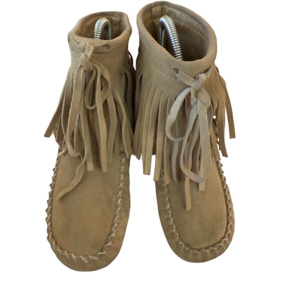 VTG Y2K Aldo Skagen Suede Fringe Moccasin Embroidered Booties Boho Festival Fall - Picture 2 of 11